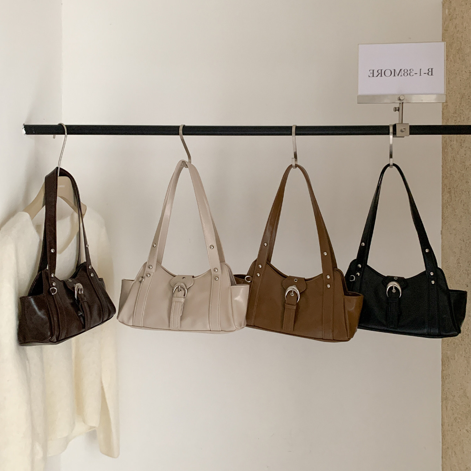 EMORRIN韩版小众设计复古机车风托特包百搭时尚高级感单肩腋下包,箱包皮具/热销女包/男包,腋下包,淘宝优惠券,粉丝福利购,淘宝优惠卷