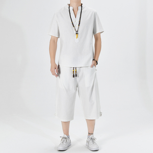夏季风青年套装男大码宽松小V口盘扣两件套A266-1-TZ6287-P65图片