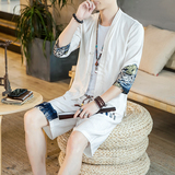 夏季风一套亚麻两件套短裤盘扣复古男装A266-1-TZ4959-P75，男装牛仔裤，电商A266-1