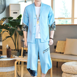 夏季风青年套装男大码亚麻开衫立领两件套A266-1-TZ4059-P75，男装休闲套装，电商A266-1
