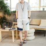 夏季风一套亚麻两件套短裤盘扣复古男装A266-1-TZ4956-P75，男装牛仔裤，电商A266-1
