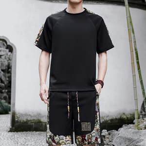 风短裤一套男刺绣套装休闲运动A266-1-TZ9908-P50特批控78,男装休闲套装,电商A266-1