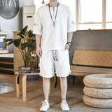 夏季风青年套装男大码宽松小V口盘扣两件套A266-1-TZ6986-P60，男装休闲套装，电商A266-1