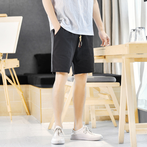 夏季风棉麻短裤男抽绳青年纯色中裤裤子A266-1-K88-P35图片