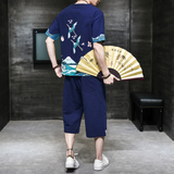 汉服风青年套装男大码宽松印花盘扣两件套A266-1-TZ1986-P90，男装休闲套装，电商A266-1