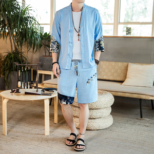 夏季风一套亚麻两件套短裤盘扣复古男装A266-1-TZ4959-P75图片