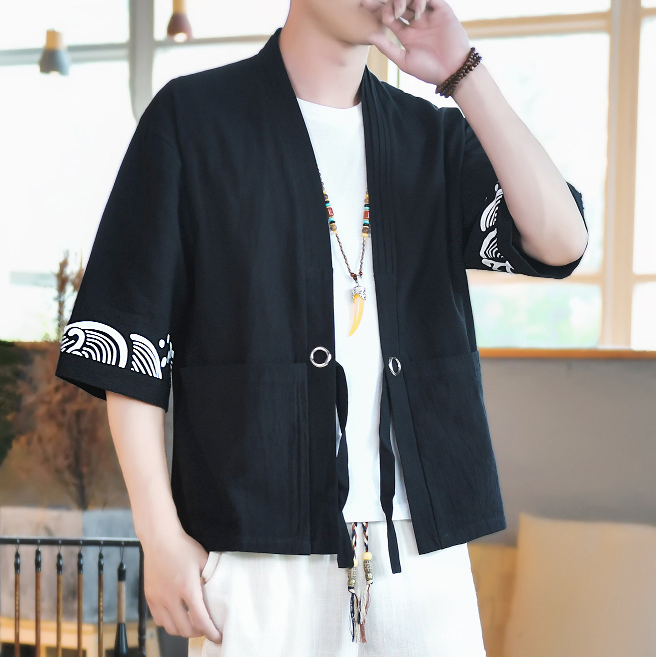 夏季夹克风外套宽松开衫休闲棉麻2026新款印花A266-1-F58-P40,男装夹克,电商A266-1