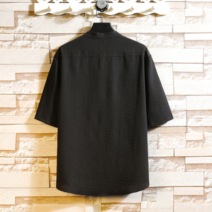风冰丝短袖t恤男士宽松盘扣重工刺绣上衣服A266-1-T160-P55图片
