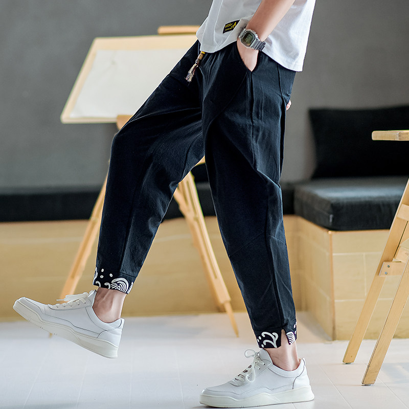 束脚风休闲裤男大码刺绣小脚裤抽绳长裤青年A266-1-K60-P50,男装休闲裤,电商A266-1