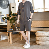 夏季刺绣套装男风青年宽松小V口盘扣两件套A266-1-TZ6988-P60，男装休闲套装，电商A266-1