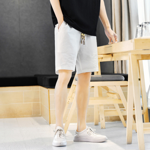 夏季风棉麻短裤男抽绳青年纯色中裤裤子A266-1-K88-P35