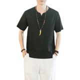 圆领亚麻T恤男夏季大码上衣风宽松棉麻纯色A266-1-T156-P40，男装T恤，电商A266-1