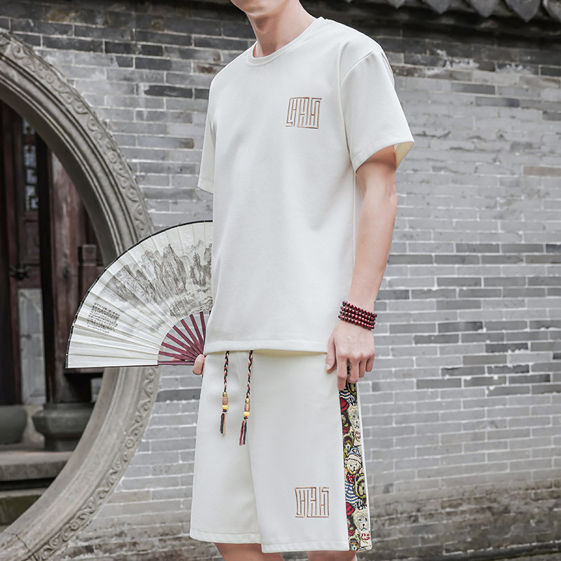 夏天刺绣运动套装男休闲短裤风A266-1-TZ7707-P45特批控78，男装休闲套装，电商A266-1