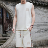 刺绣休闲运动套装男风背心一套A266-1-TZ1107-P43特批控78，男装休闲套装，电商A266-1