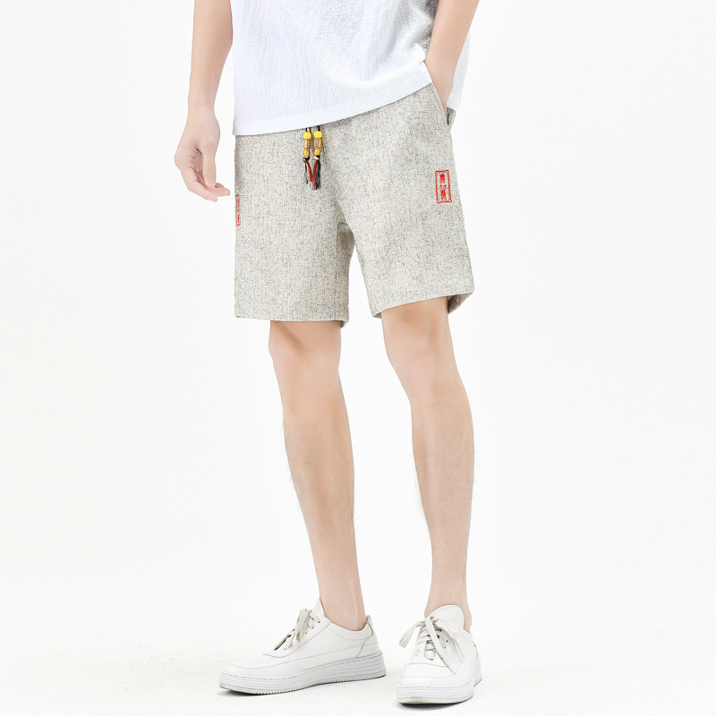 棉麻风短裤男抽绳波点刺绣男装复古休闲裤夏季A266-1-K83-P45,男装牛仔裤,电商A266-1