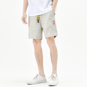 棉麻风短裤男抽绳波点刺绣男装复古休闲裤夏季A266-1-K83-P45图片