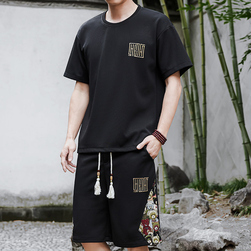 刺绣套装男休闲运动一套拼接风A266-1-TZ7758-P48特批控78图片