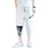 夏季棉麻七分裤风抽绳宽松拼接青年休闲裤男A266-1-K52-P35，男装牛仔裤，电商A266-1