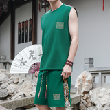 拼接小熊休闲运动套装男背心风A266-1-TZ2207-P43特批控78，男装休闲套装，电商A266-1