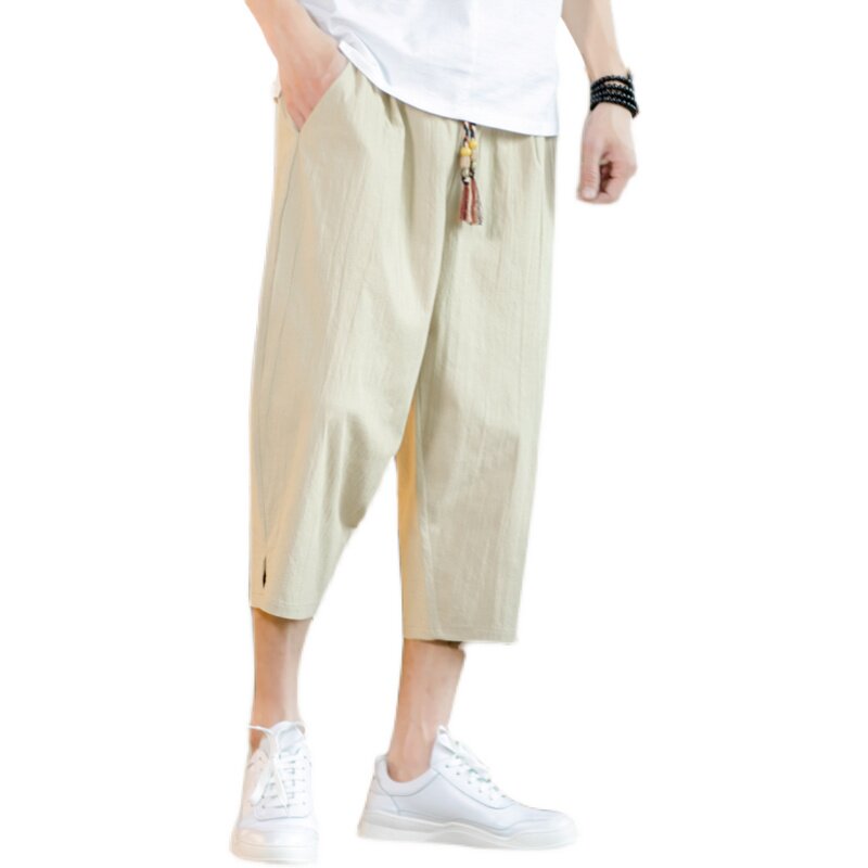 风宽松男休闲裤大码抽绳韩版七分裤棉麻青年A266-1-K61-P35,男装牛仔裤,电商A266-1