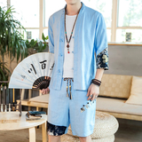 夏季风一套亚麻两件套短裤盘扣复古男装A266-1-TZ4959-P75，男装牛仔裤，电商A266-1