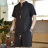夏季风立套装男大码宽松小V口盘扣两件套A266-1-TZ6288-P60，男装休闲套装，电商A266-1