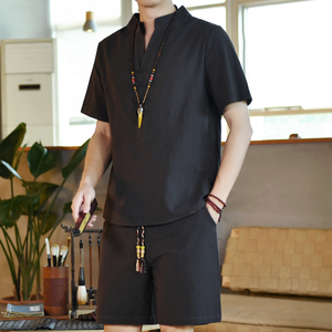 夏季风立套装男大码宽松小V口盘扣两件套A266-1-TZ6288-P60图片