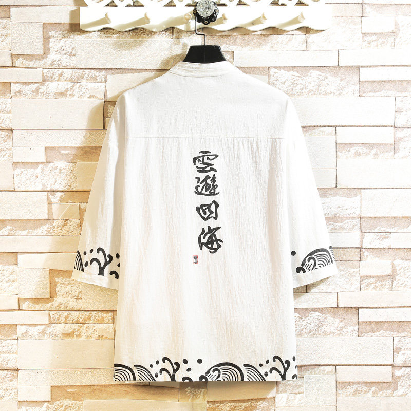 夏季风衬衫男大码宽松印花男装和服寸衣宽松A266-1-F58-P40图片