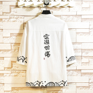 夏季风衬衫男大码宽松印花男装和服寸衣宽松A266-1-F58-P40图片