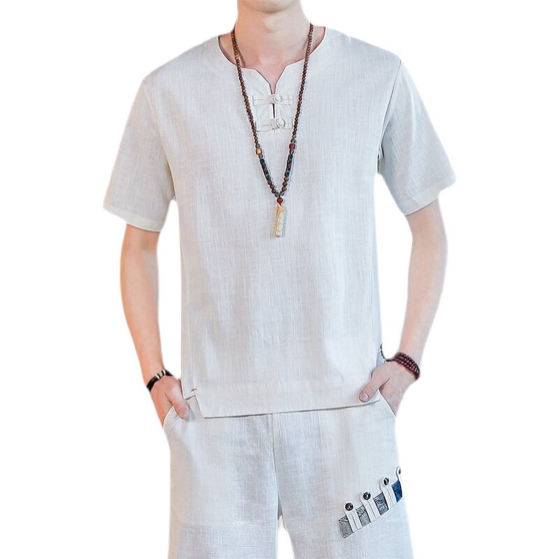 夏季亚麻大码宽松棉麻纯色上衣风T恤男圆领A266-1-T156-P40,男装T恤,电商A266-1