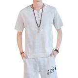 夏季亚麻大码宽松棉麻纯色上衣风T恤男圆领A266-1-T156-P40，男装T恤，电商A266-1