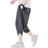 棉麻休闲裤男拼接春季7分男风宽松七分裤复古A266-1-K50-P45，男装牛仔裤，电商A266-1