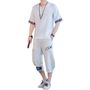 刺绣盘扣风男亚麻套装复古夏季新款两件套A266-1-TZ4087-P75图片
