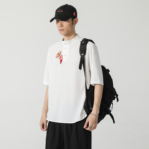 夏季圆领T恤男韩版潮牌大码刺绣宽松短袖体恤潮A266-1-T160-P55图片