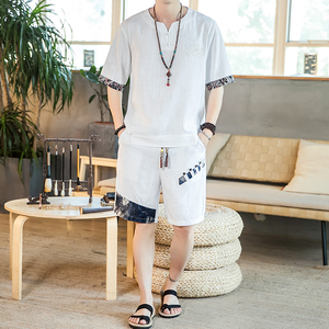夏季风一套亚麻两件套短裤盘扣复古男装A266-1-TZ4957-P75图片
