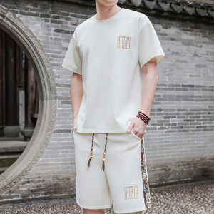 夏天刺绣运动套装男休闲短裤风A266-1-TZ7707-P45特批控78