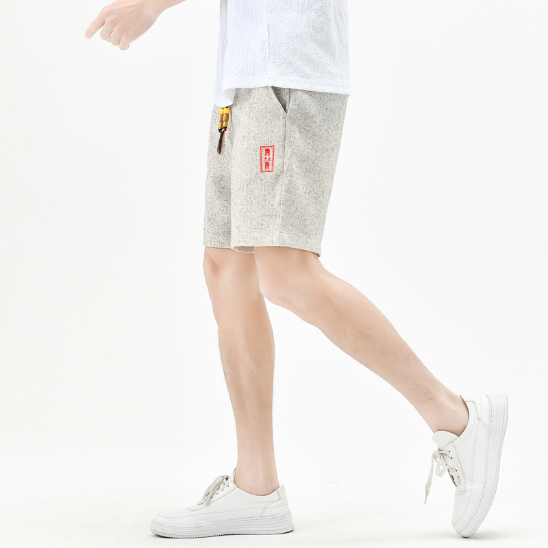 棉麻风短裤男抽绳波点刺绣男装复古休闲裤夏季A266-1-K83-P45,男装牛仔裤,电商A266-1