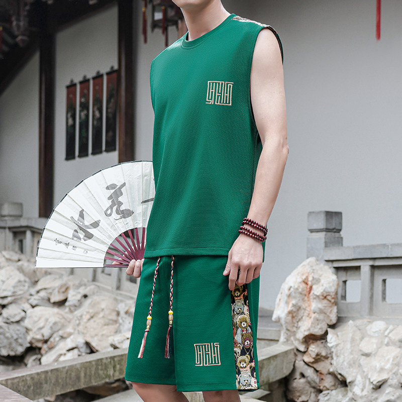 拼接小熊休闲运动套装男背心风A266-1-TZ2207-P43特批控78,男装休闲套装,电商A266-1