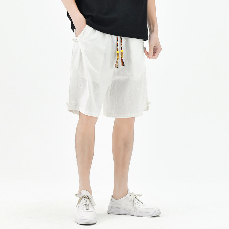 棉麻风短裤男抽绳纯色男装复古休闲裤盘扣夏季A266-1-K86-P35，男装牛仔裤，电商A266-1