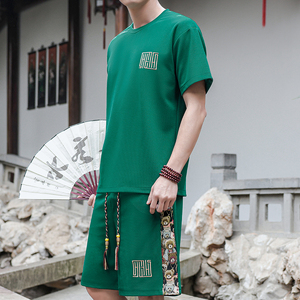 夏天刺绣运动套装男休闲短裤风A266-1-TZ7707-P45特批控78图片