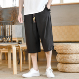 棉麻风七分裤男抽绳盘扣纯色棉麻休闲裤夏季A266-1-K87-P40，男装牛仔裤，电商A266-1