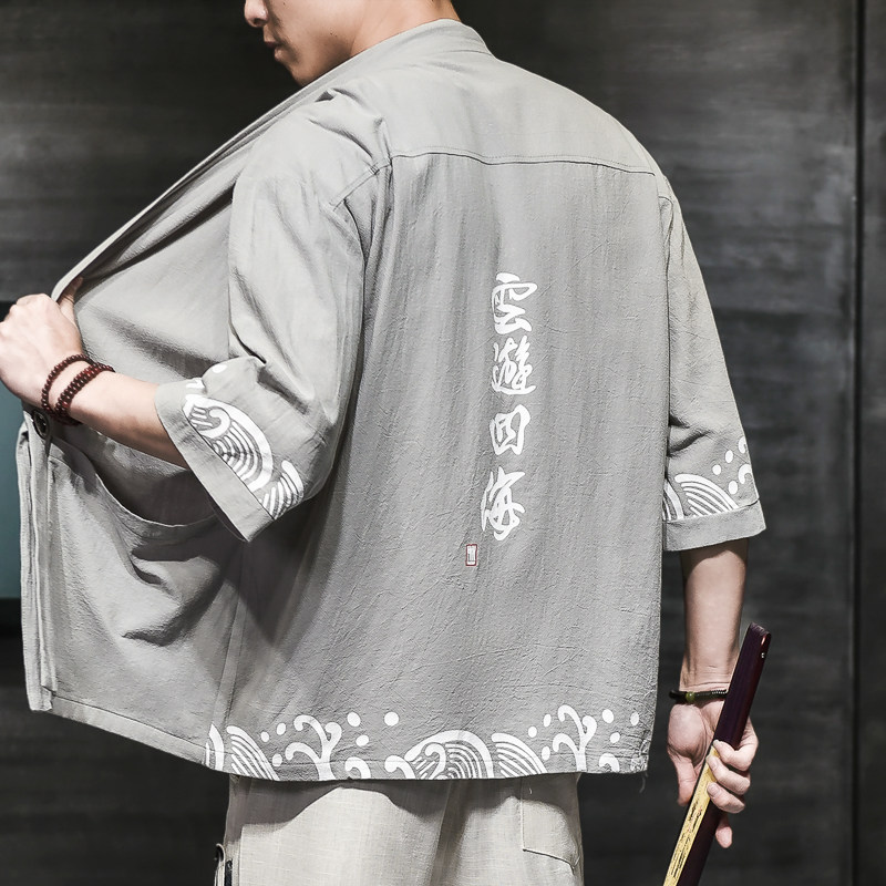 棉麻风男装T恤男圆领宽松汉服盘扣夏季青年A266-1-F58-P40,男装T恤,电商A266-1