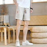 刺绣风棉麻短裤男抽绳青年波点中裤裤子A266-1-K83-P45，男装牛仔裤，电商A266-1