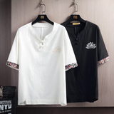 棉麻T恤男圆领宽松拼接文化风A266-1-T187-P40注T187=T157，男装T恤，电商A266-1