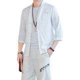 开衫盘扣亚麻T恤男夏季棉麻大码宽松上衣风A266-1-T158-P40，男装T恤，电商A266-1
