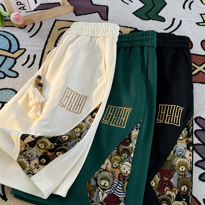 夏季刺绣短裤男五分裤小熊拼接休闲裤中裤A266-1-KZ508-P28特批,男装休闲裤,电商A266-1