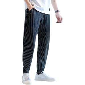 棉麻休闲裤男盘扣宽松春季条纹青年小脚风长裤A266-1-K58-P50图片