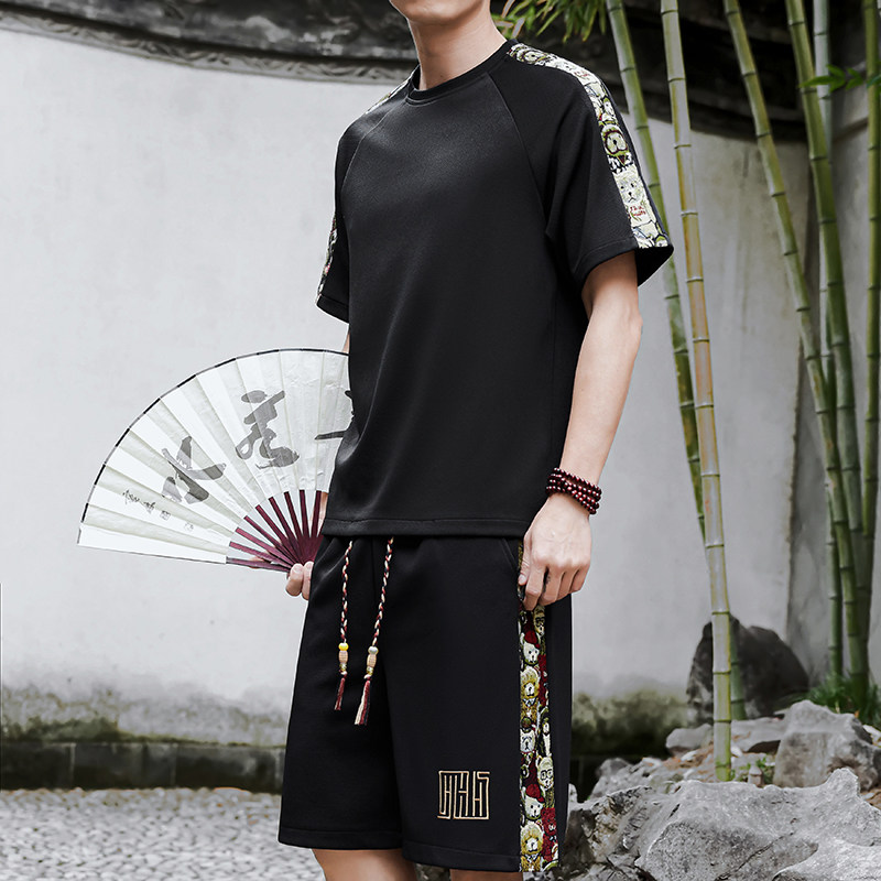 风刺绣休闲运动套装男一套短裤A266-1-T9907-P47特批控78图片