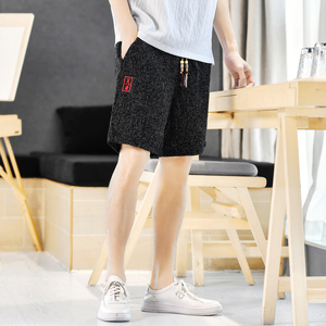 亚麻短裤男抽绳宽松夏季青年潮流风中裤休闲A266-1-K83-P45图片