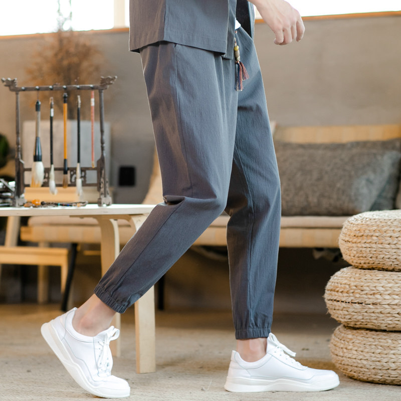 风春季棉麻短裤男韩版复古男装休闲直筒中裤子A266-1-K63-P40，男装牛仔裤，电商A266-1